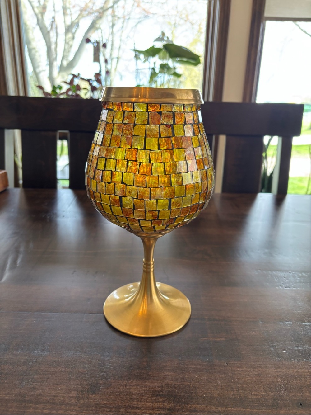 Bombay Iridescent Mosaic Glass Candle Holder - Gold